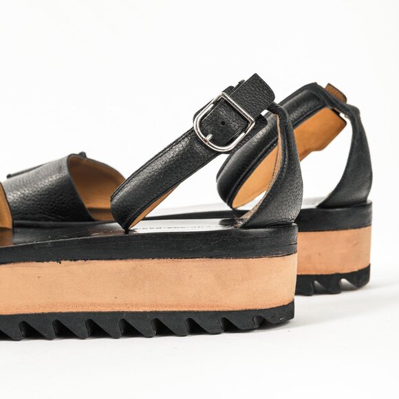 Balenciaga Black Pebbled Leather Ankle-Strap Flatform Sandals - Picture 8 of 11